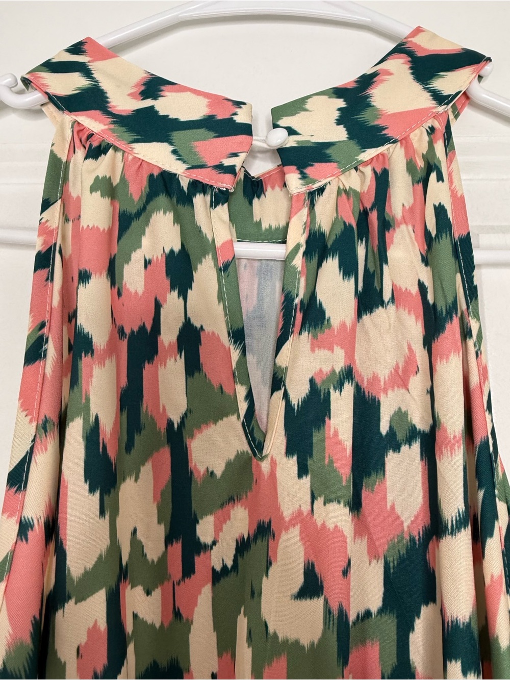 Pink Green Abstract Print Halter Tiered Maxi Dress